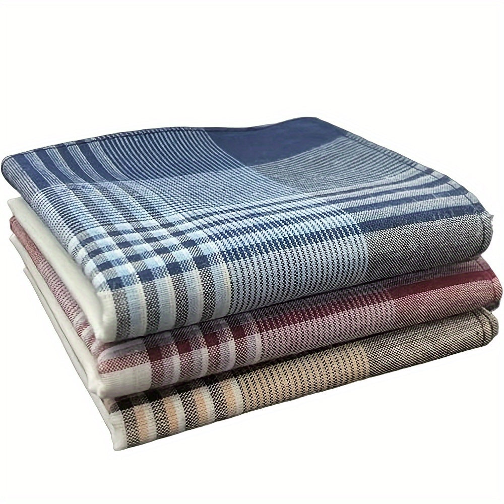 Set of 12 Men's Cotton Handkerchiefs with Plaid Design, Lightweight, Absorbent