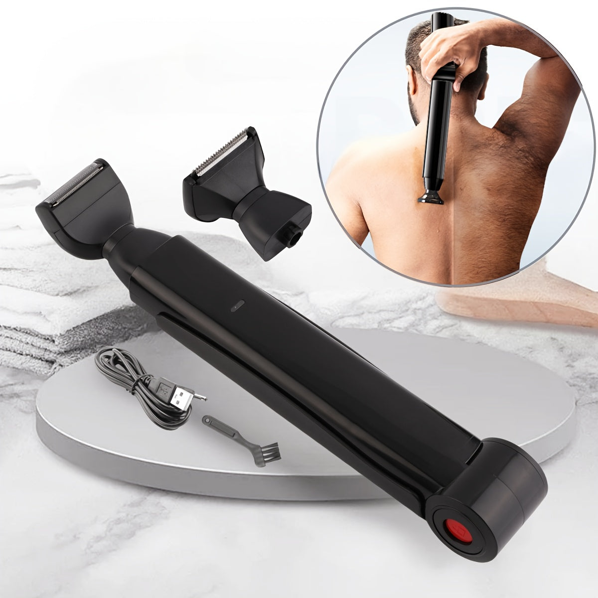 Men's Body Shaver with Adjustable Handle and Shock-Absorbing Heads