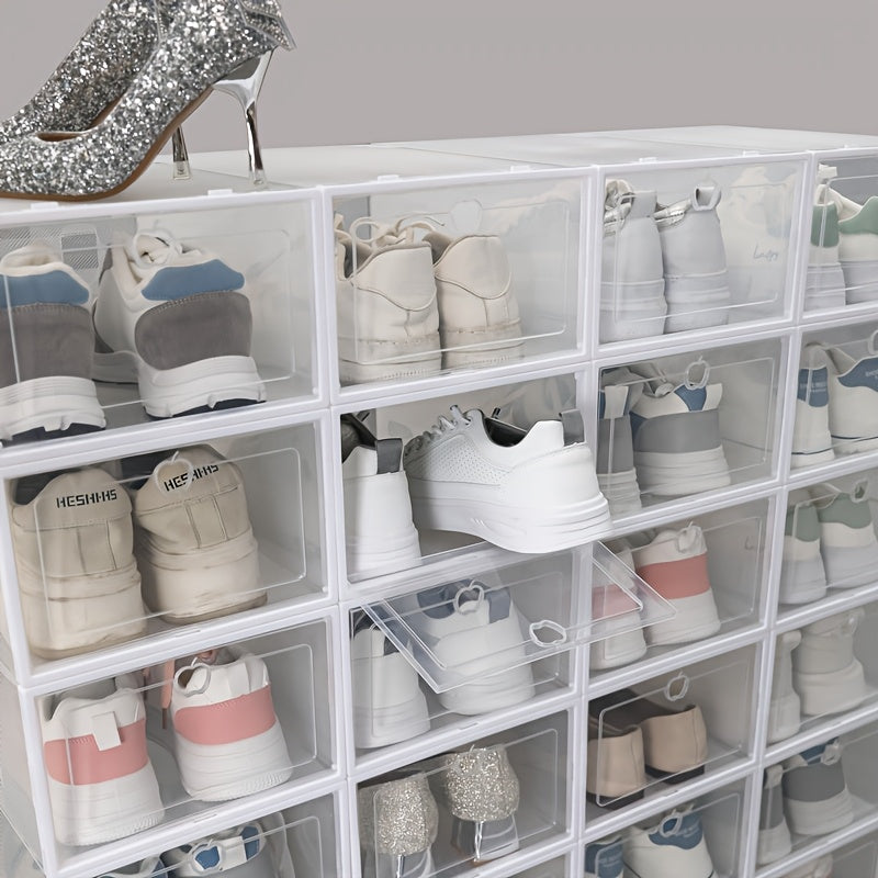 12 Clear Shoe Storage Boxes with Hinged Lids Collapsible Drawer Organizer Plastic Multi-Tier