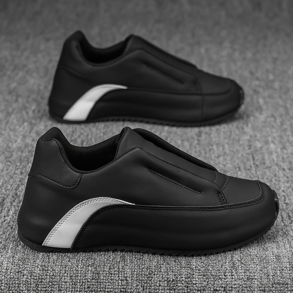 Men's Casual Slip-On Sneakers Black White Thick Sole Height Boosting Low Top Round Toe All-Season