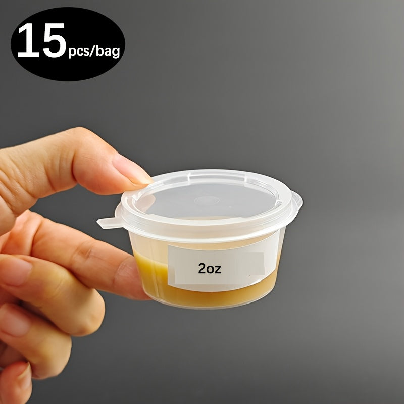 15 ta qopqog'li, 2 oz, BPA-siz, bir martalik plastmassa stakanlar to'plami, souslar, salatlar va bayramlar uchun