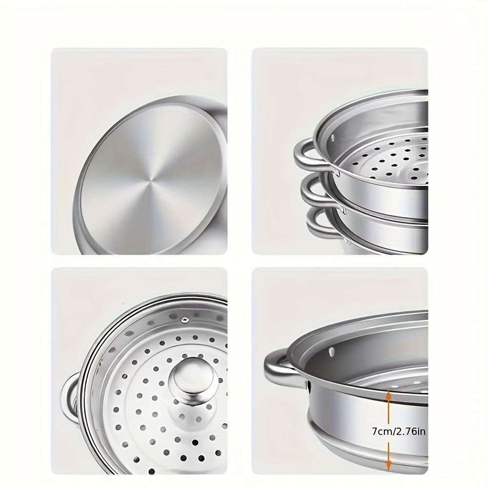Stainless Steel Soup Steamer with Multiple Layers in Silver