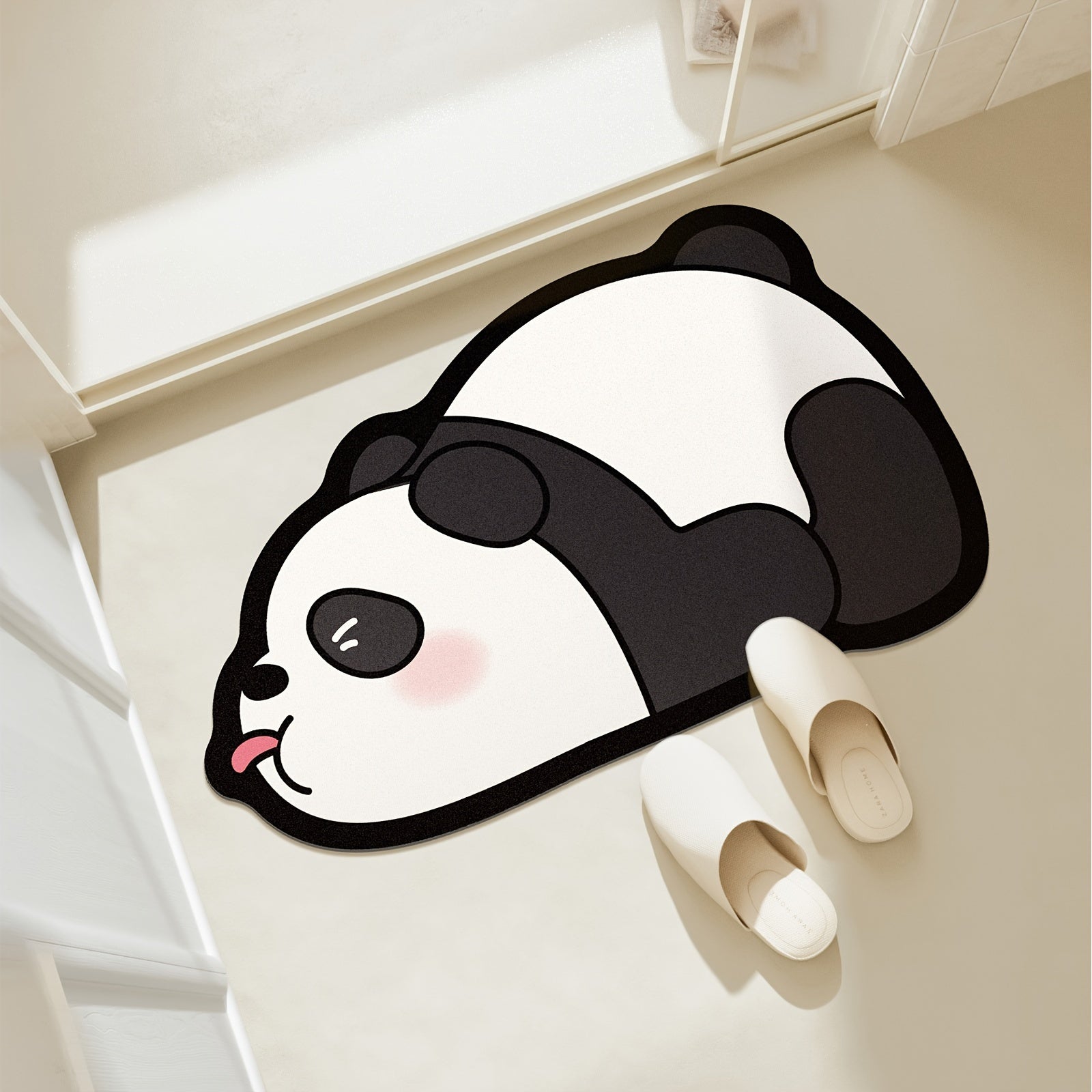 Alfombra de baño con estampado de panda absorbente, antideslizante y de secado rápido para uso en baño o exterior