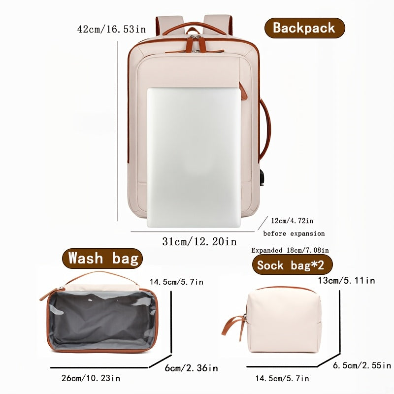 Large Capacity Expandable Laptop Backpack with Wet Dry Separation for Travel Business and School Black