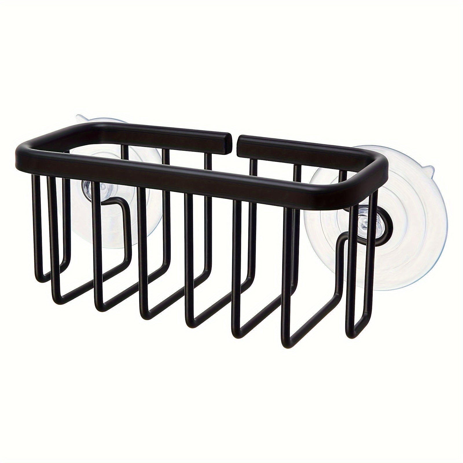 Black Metal Sink Caddy with Suction Cup for Dish Cloth and Sponge Rust-Resistant Kitchen Bathroom Organizer