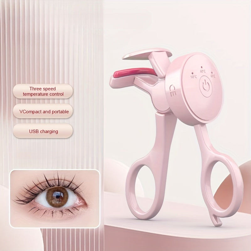 Pink USB Rechargeable Electric Eyelash Curler with 3 Temperature Settings