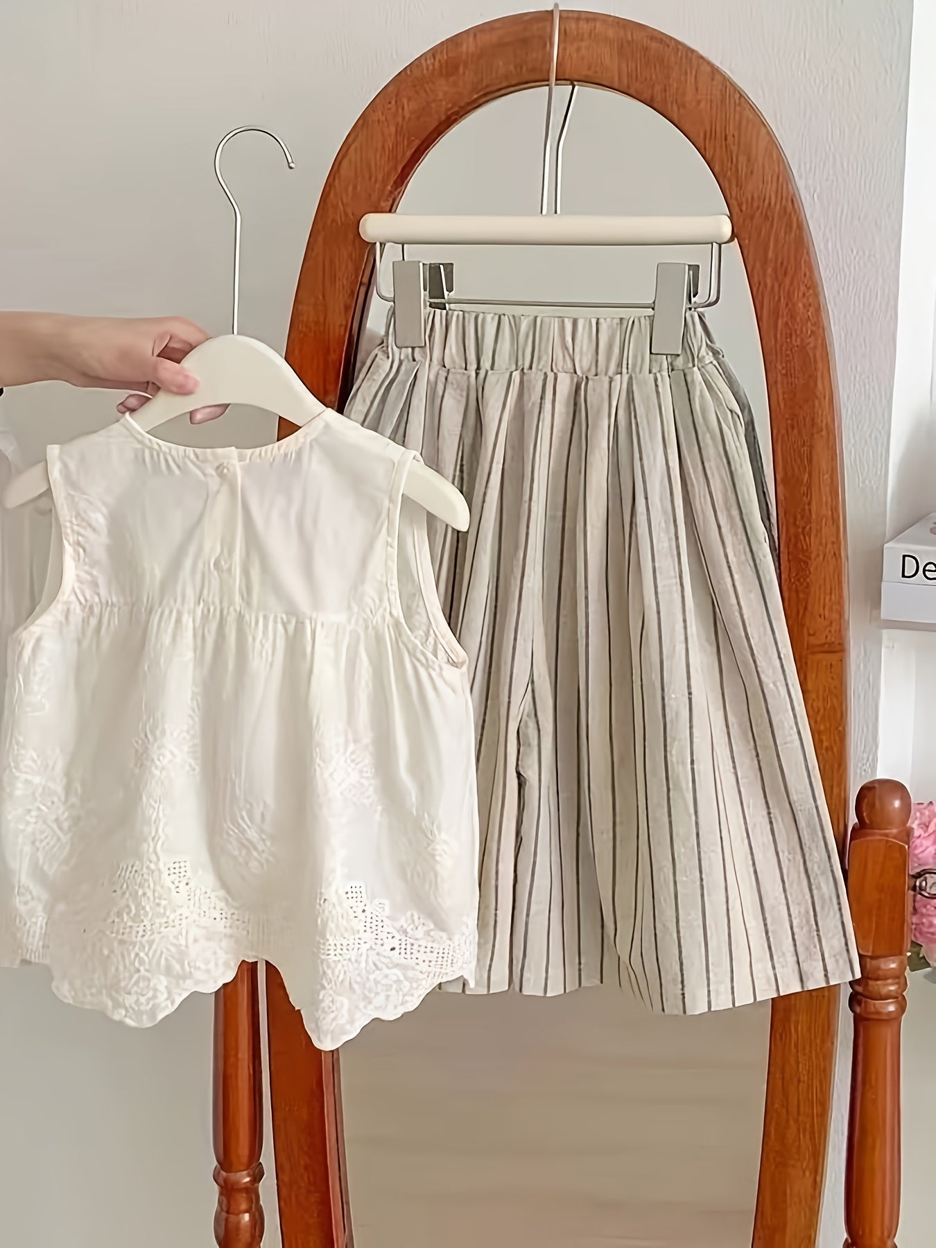 Girls Summer Outfit Cotton Striped Wide Leg Pants Sleeveless Vest Casual Style