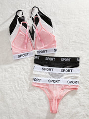 3-qismli harf bosma ichki kiyim to'plamlari; tarmoq thong bilan simsiz brass; ayollar uchun ichki kiyim va ichki kiyimlar.