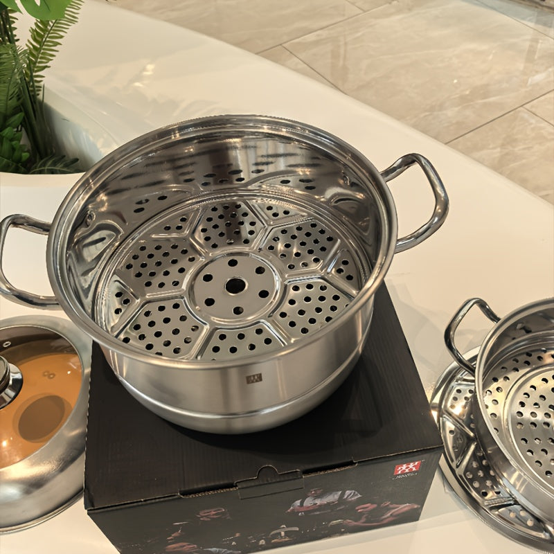 Juego de utensilios de cocina de acero inoxidable con capacidad de 10 cuartos para hervir y cocinar al vapor, regalo de cocina
