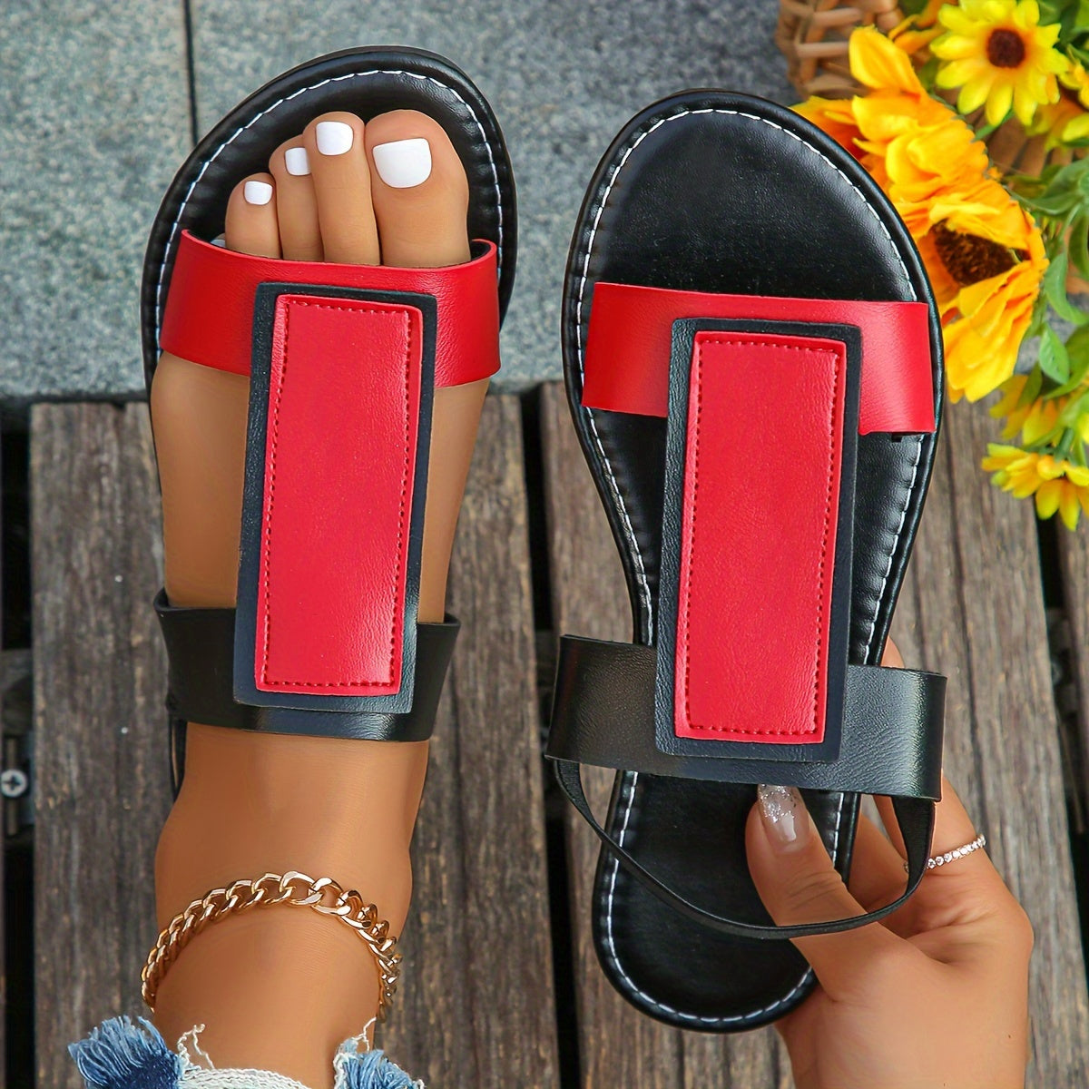 Women's Color-Block Summer Sandals Black Lime Green Yellow Straps Adjustable Sandals