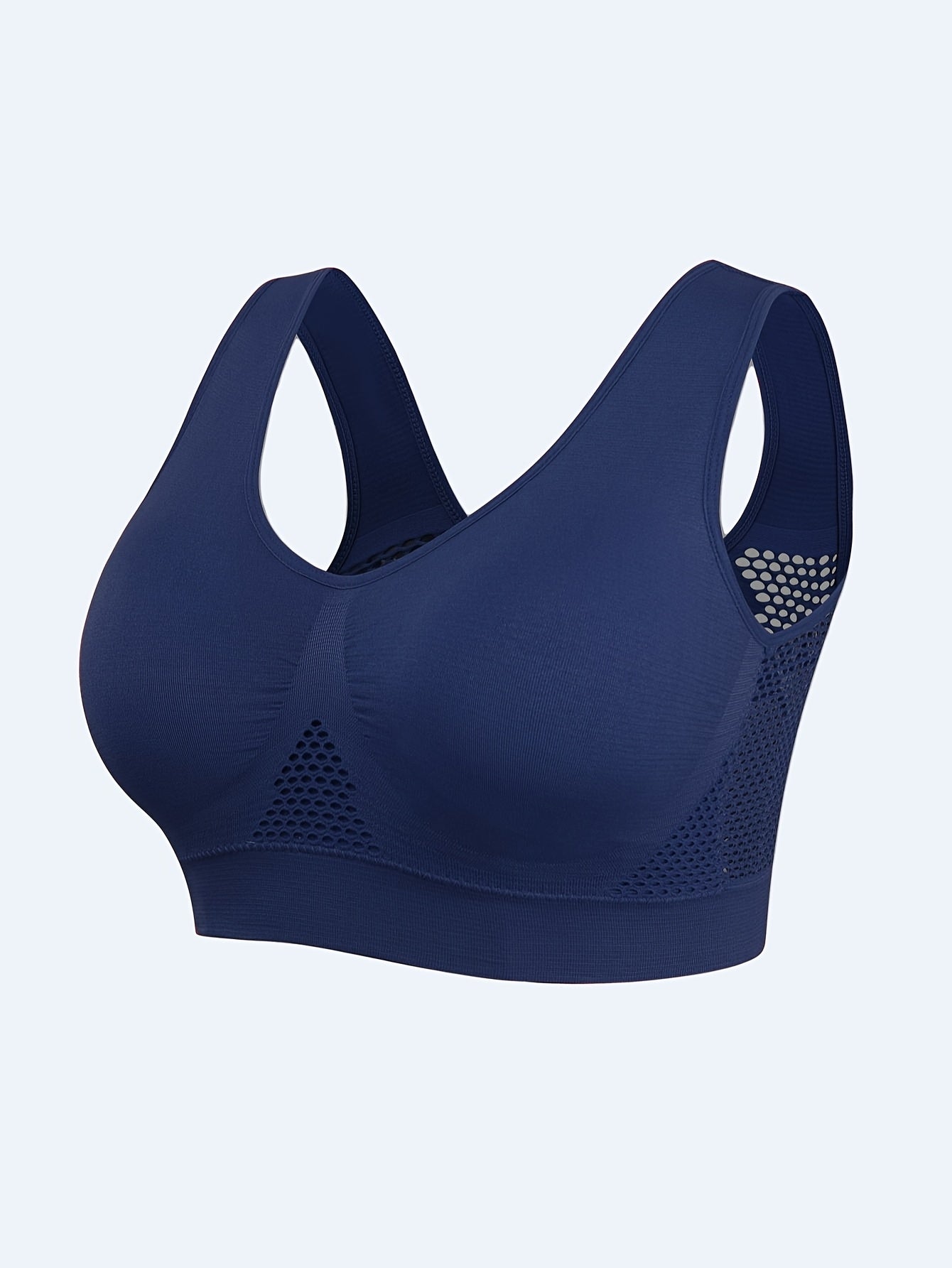Women's Plus Size Navy Blue Seamless Sports Bra for Yoga Running Cycling