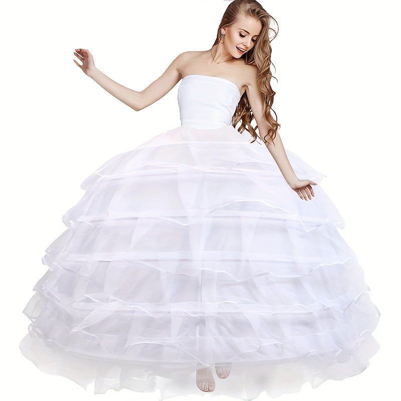 Women's White Crinoline Petticoat with 6 Hoops Floor-Length for Wedding Prom