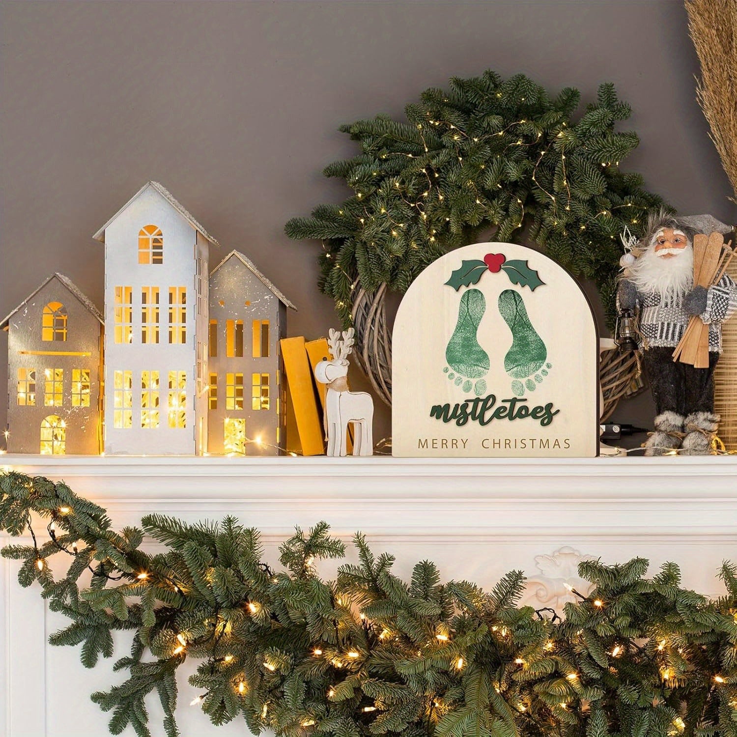 Деревянная табличка "Рустикальные следы Санты" - Традиционная праздничная табличка для Рождества, Ручная работа, Сувенир DIY, Дорогая семейная память и праздничный декор, Отличный подарок на День отца, День матери, Хэллоуин или Рождество