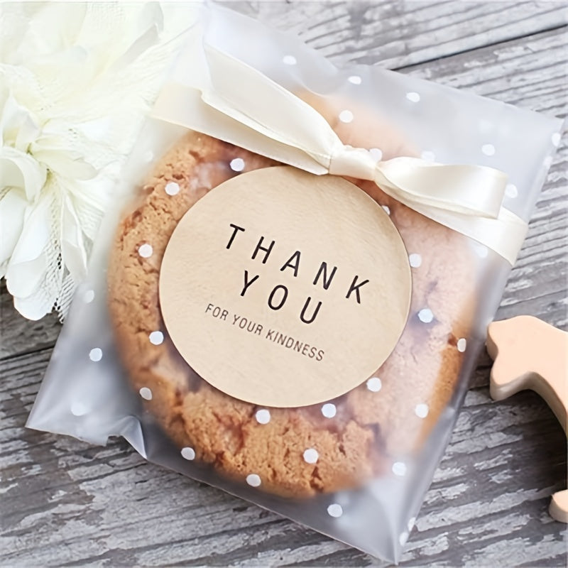 100 Pieces Frosted Self-Adhesive Clear Treat Bags with White Dots for Cakes Candies