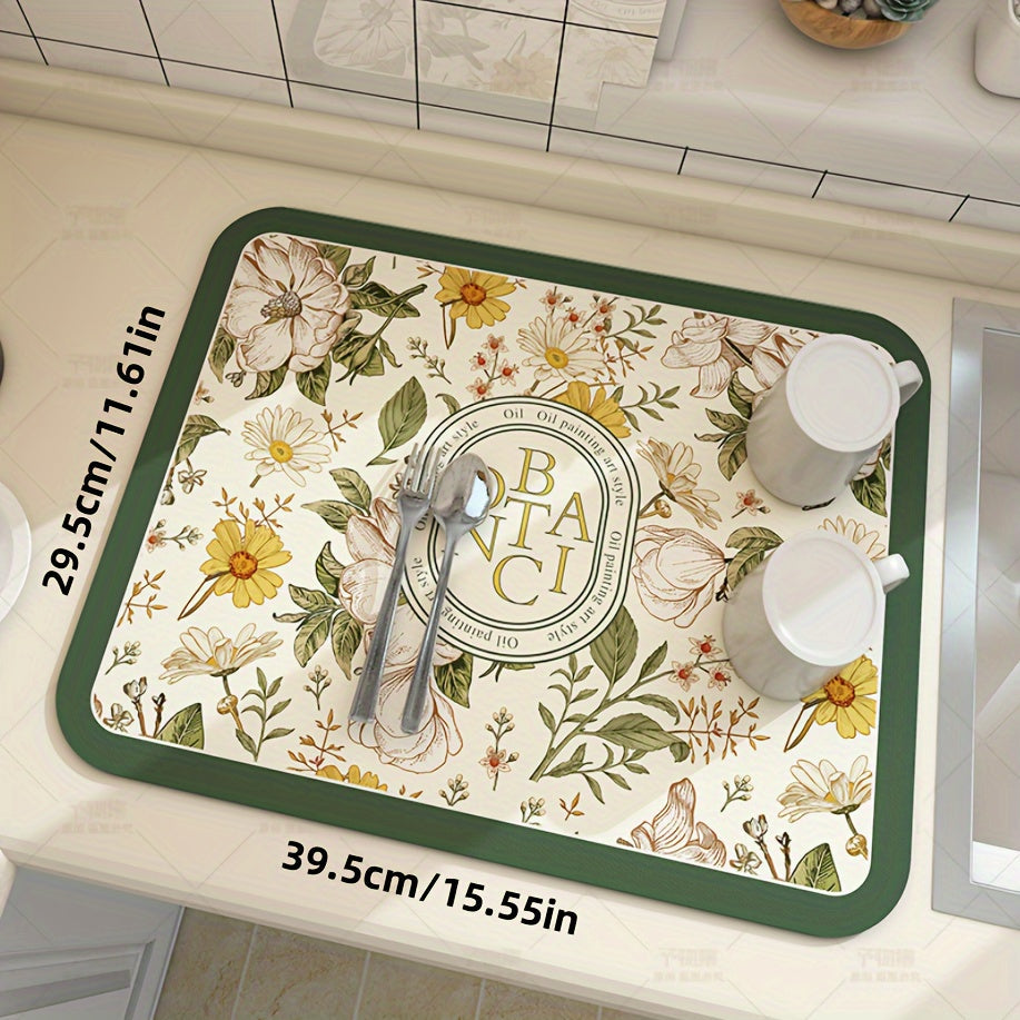 Floral Pattern Coffee Machine Mat Multi-Functional Dish Drying Pad Non-Slip Soft Kitchen Bathroom