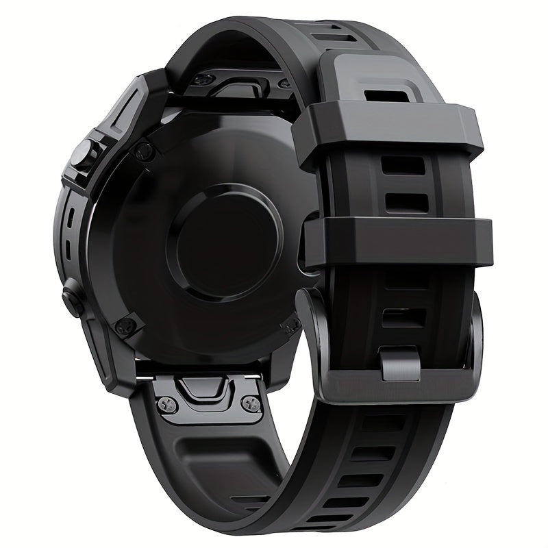 Sevimli tanlov: Garmin Fenix 5, 5X Plus, 6, 6X Pro, 7, 7X, Forerunner 945, 935, Instinct 2X uchun 26mm/22mm o'lchamdagi mustahkam silikon tez chiqarish sport tasmasi - Qulflovchi bilan aqlli soat bilaguzuk.