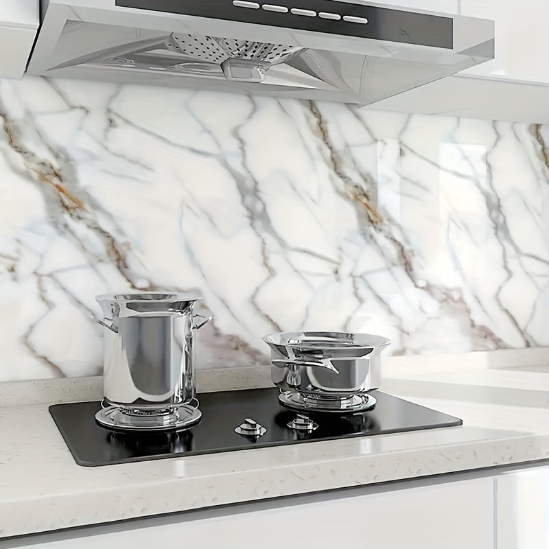 Marble Texture Self-Adhesive Wallpaper Waterproof Oil Heat Resistant Vinyl for Kitchen Bathroom Room Renovation