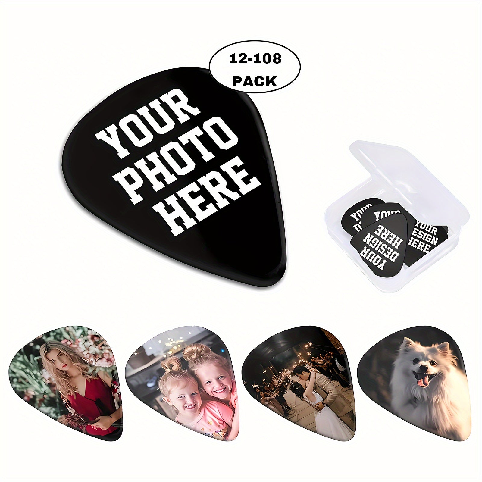 Personalized Guitar Picks with Custom Text Photo or Name in White or Black 3 Thicknesses