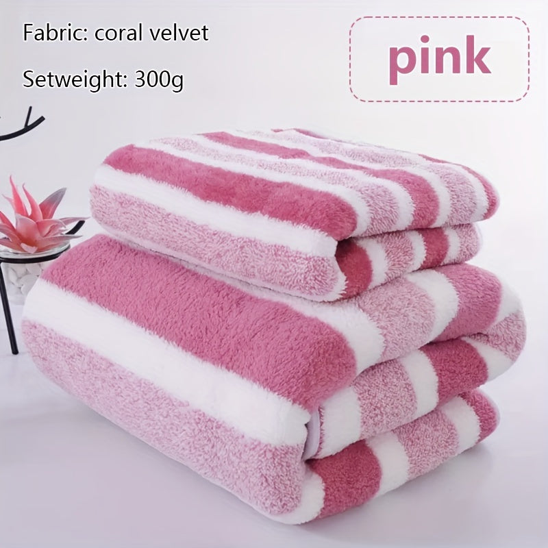 Set of 2 Soft Touch Striped Bath Towels Quick-Drying Highly Absorbent for Home Spa