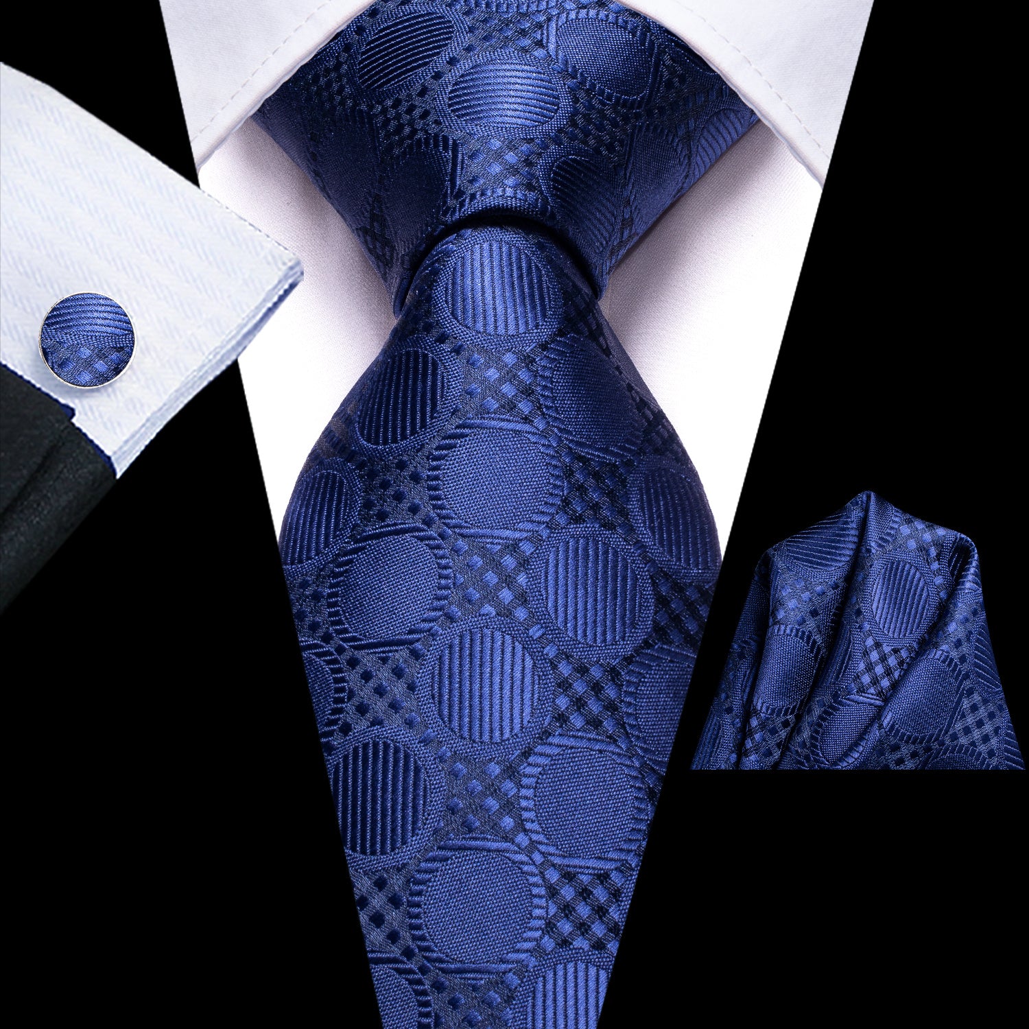 Men's Accessories Set Polka Dot Necktie Pocket Square Cufflinks Gift