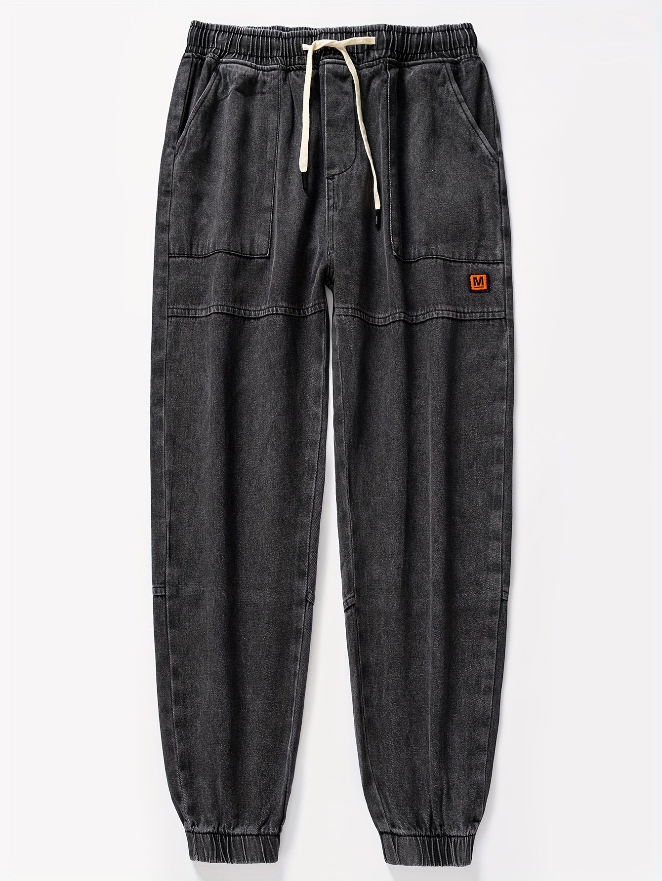 Мужские джинсовые джоггеры укороченные синий свободный крой с шнурком на поясе уличный повседневный стиль