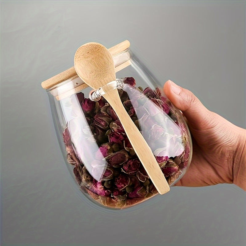 Sealing Storage Jar with Bamboo Lid and Spoon for Snacks and Kitchen