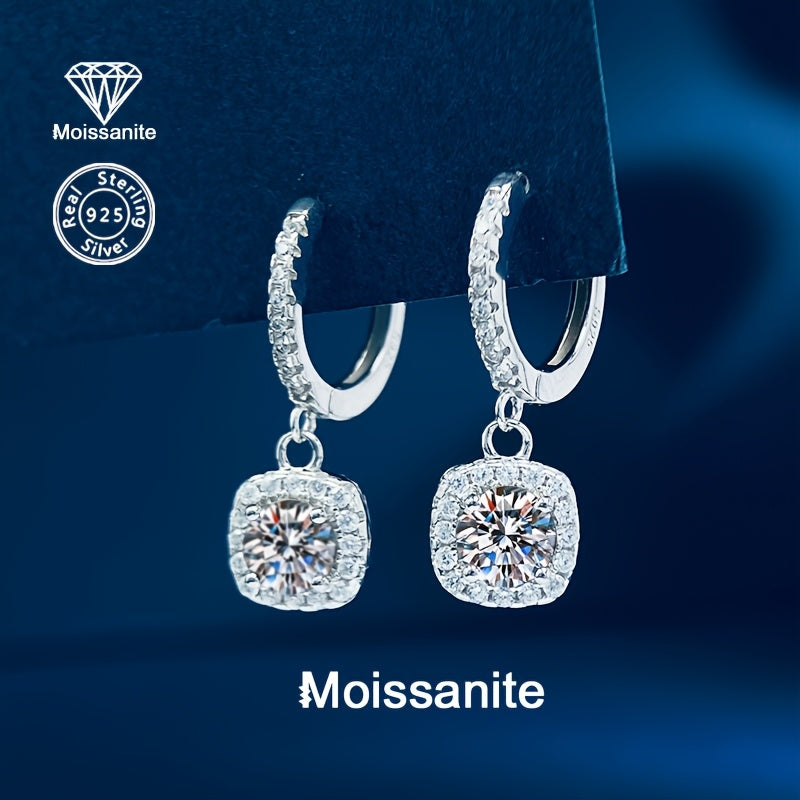 White Moissanite Drop Earrings 1 Carat Sterling Silver Square Pendant Jewelry