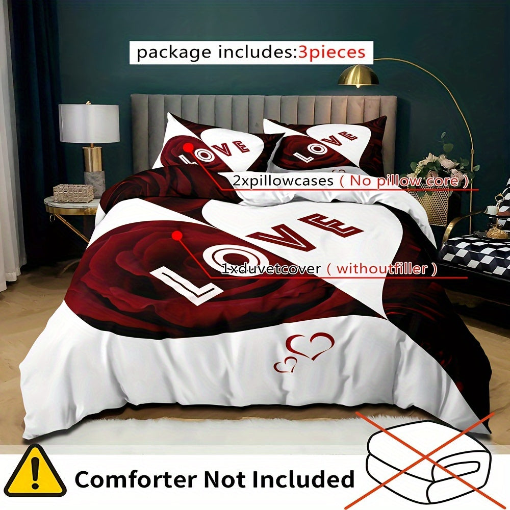 Soft Cozy Love Heart Duvet Cover Set with Zipper Closure and Pillowcases for All Seasons