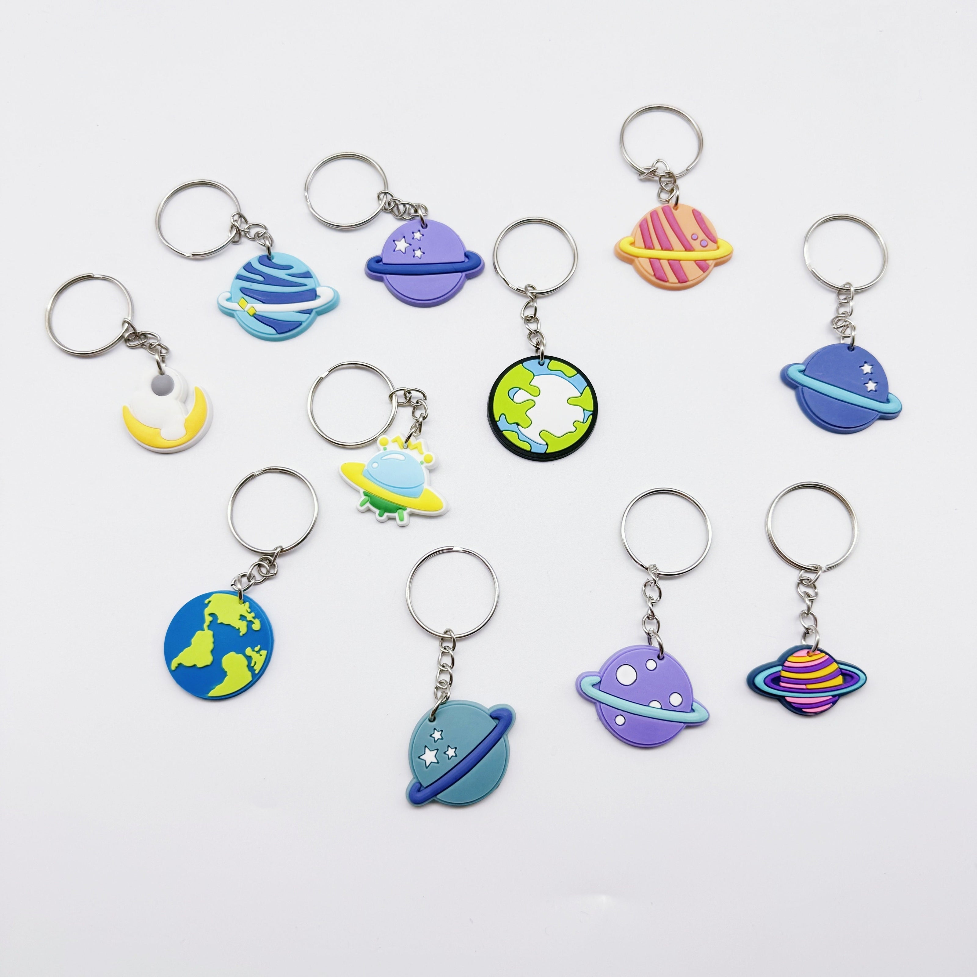 Set of 11 Planet Earth Mars Jupiter Universe Astronaut Keychains for Kids and Collectors