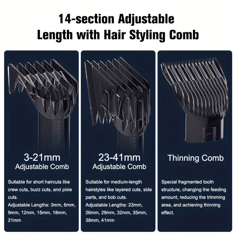 Cortapelos eléctrico inalámbrico para hombres con batería de litio recargable, cortapelos profesional