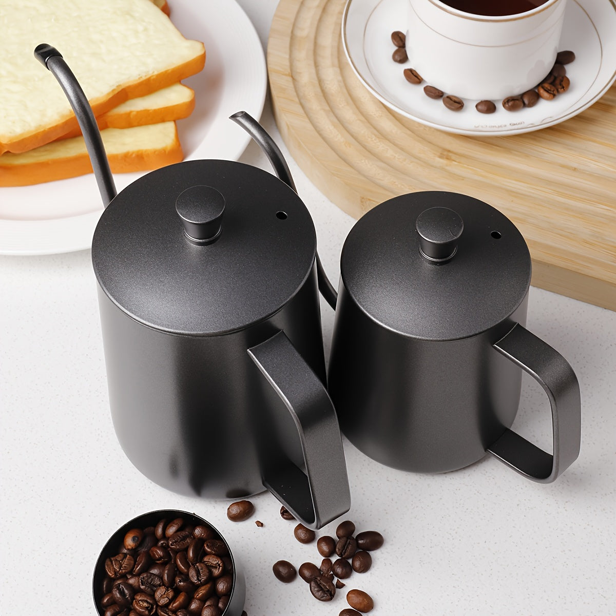 Black Hand-Brew Coffee Pot Stainless Steel with Lid and Slim Spout