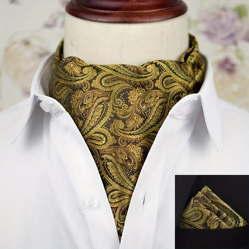 Conjunto de pañuelo de cuello y pañuelo de mano de jacquard con diseño paisley para hombre, perfecto para regalar
