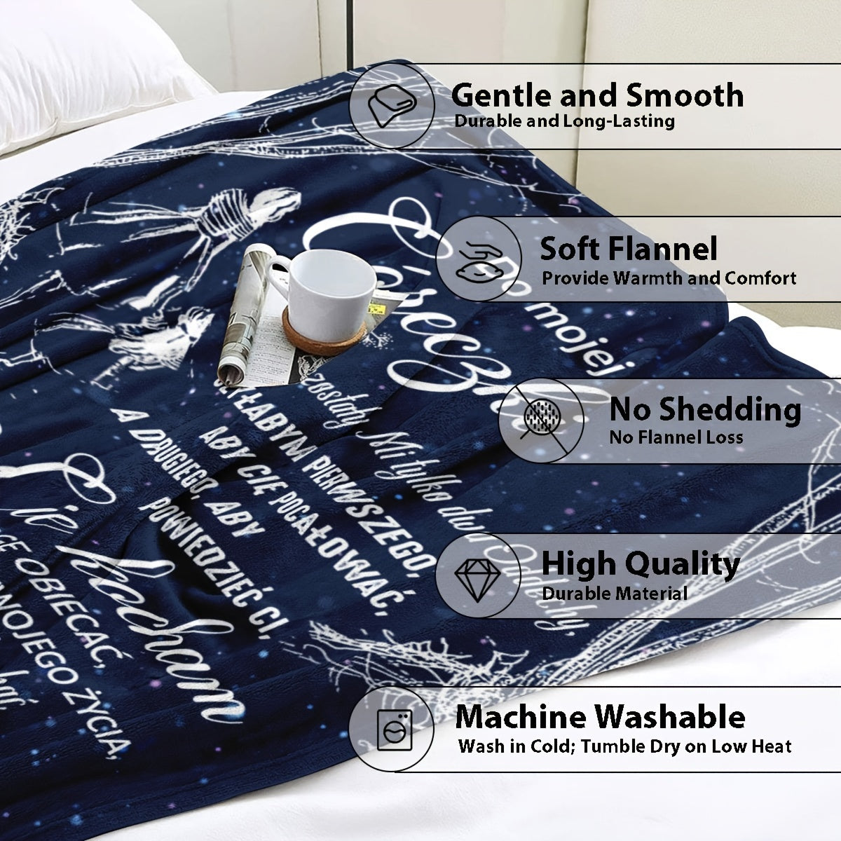 Blue Throw Blanket Cozy Soft Polyester for Daughter Gift from Mom