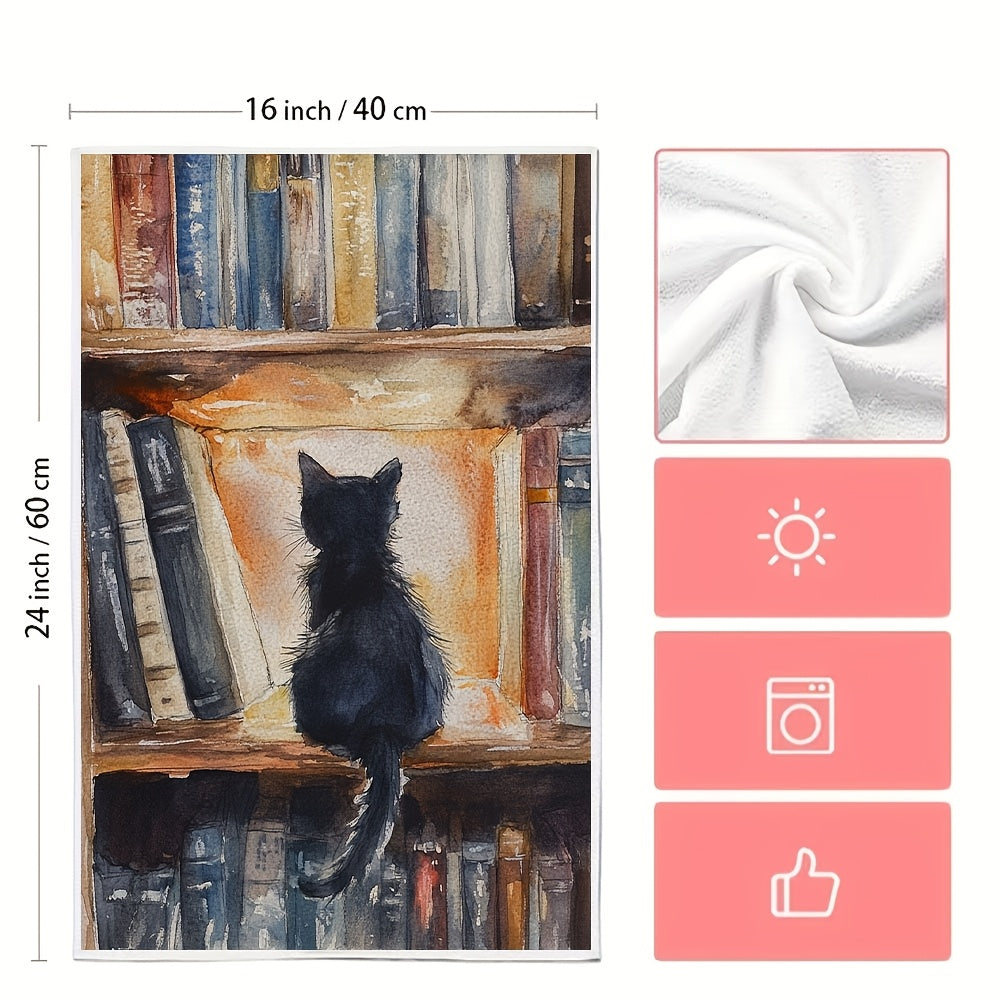 Dos piezas de toallas de cocina ultra suaves y absorbentes con diseño de gatito de biblioteca 40x60 cm