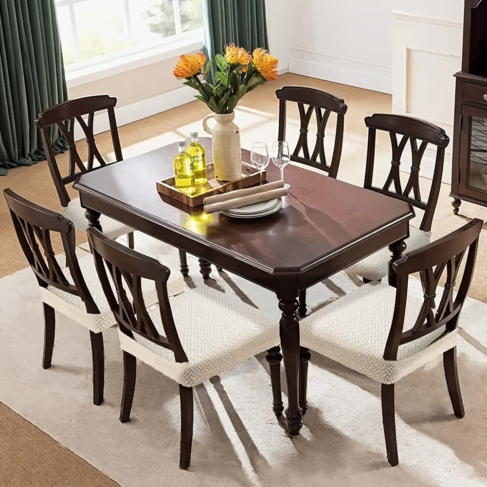 Stretchable Solid Color Chair Cushion Cover Elastic Fit for Dining Chairs Machine Washable Polyester