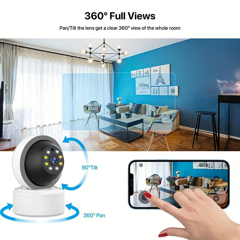 Teruhal Aqlli Uy Xavfsizlik Kamerasi 2.4GHz WiFi ulanishi, ilova orqali masofadan ko'rish, harakatni aniqlash va kuzatish, ikki tomonlama audio, USB quvvatlanishi, anomaliyalarni avtomatik aniqlash, dinamik inson tanasi ob'ektini tanish va uchun ideal.