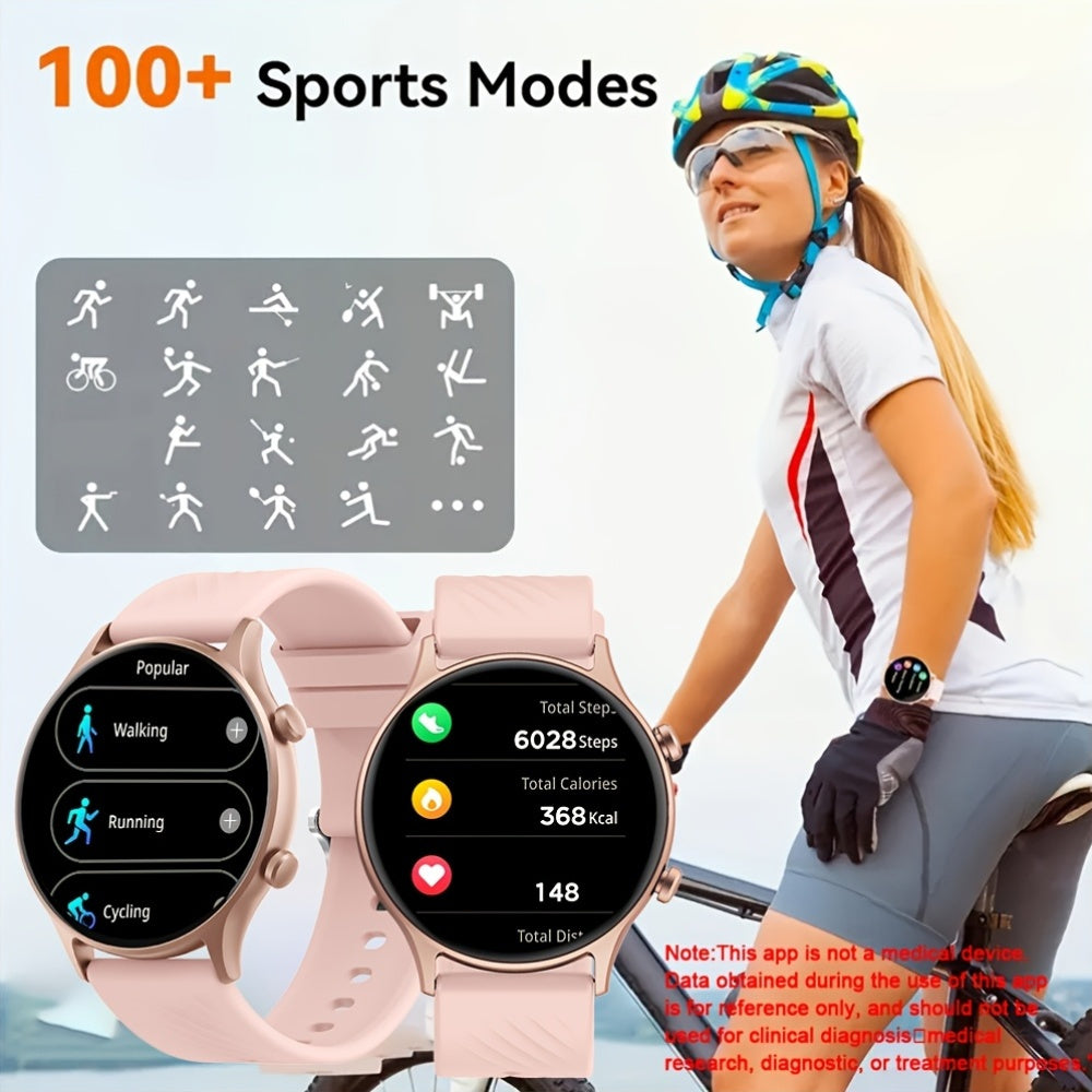 Reloj inteligente para mujeres y hombres 3.53cm pantalla táctil caja redonda banda de silicona rastreador de fitness control de música llamadas inalámbricas