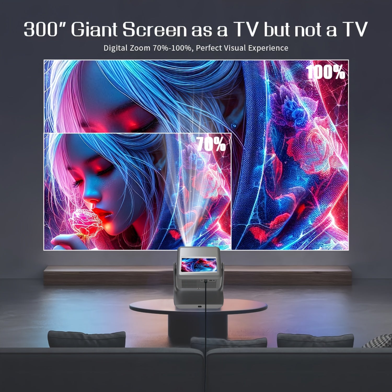 Proyector portátil para el hogar 1080P 4K con soporte, pantalla táctil, WiFi6 y altavoces integrados