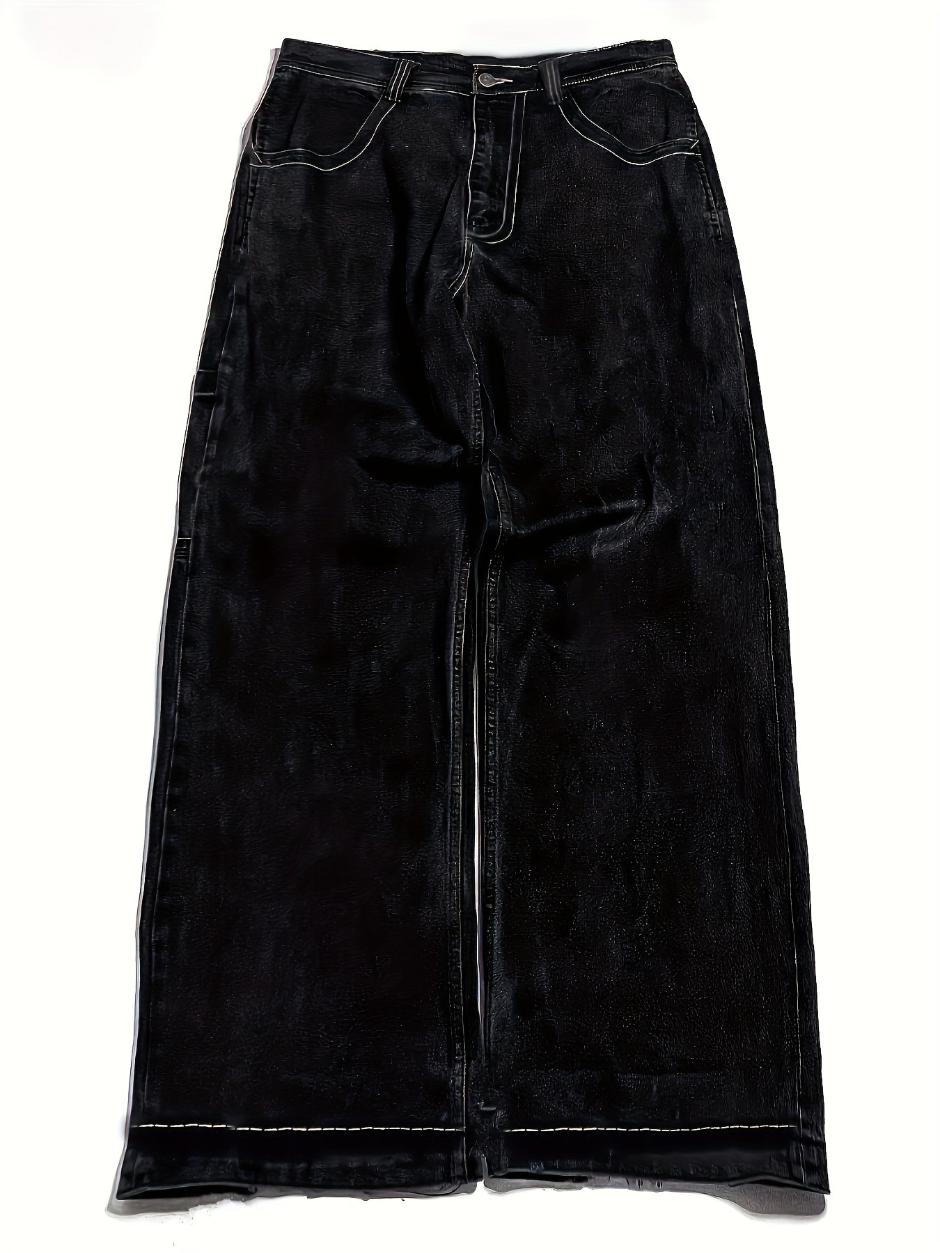 Men's Y2K Style Skull Print Wide Leg Jeans with Flap Pockets Streetwear Denim Plus Size