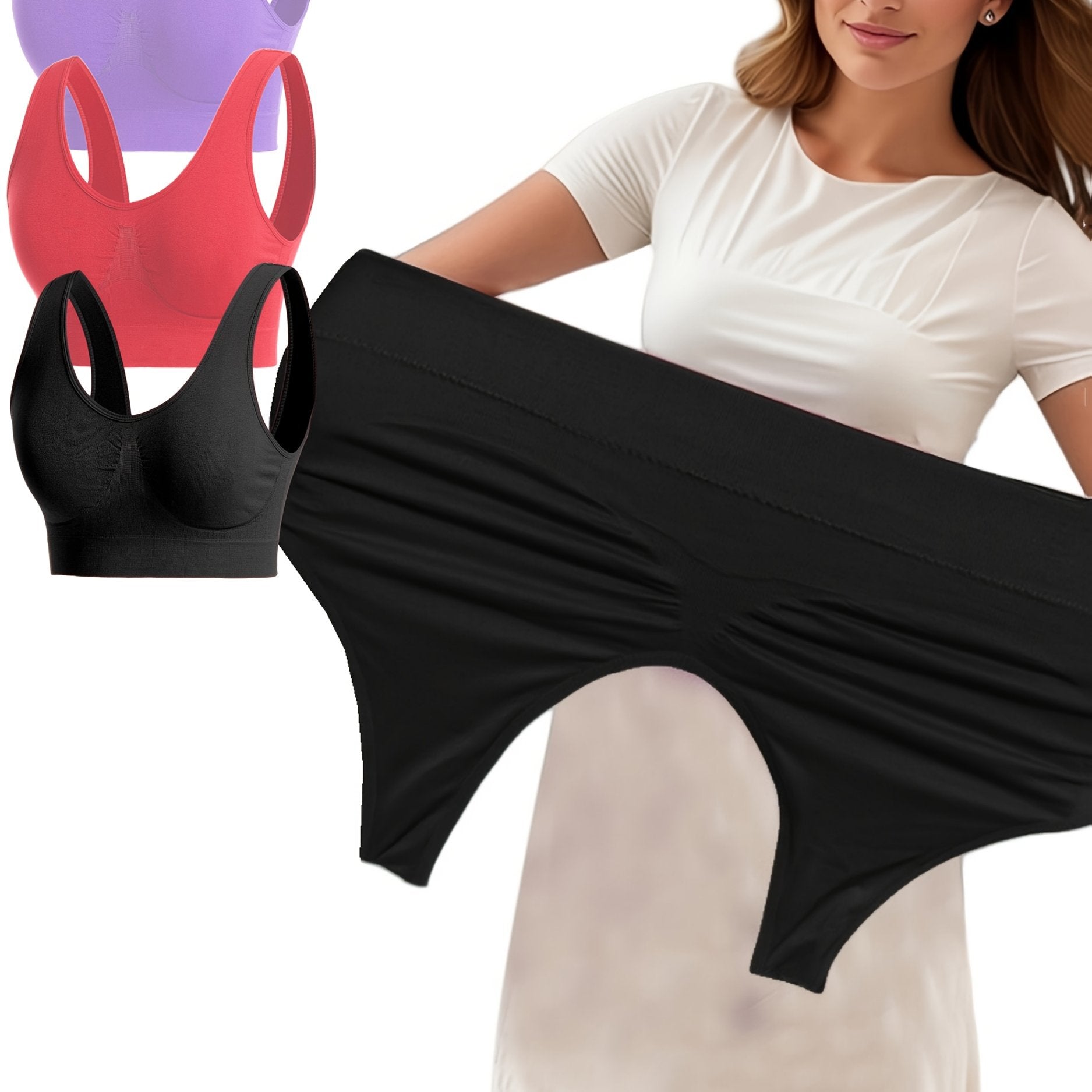 Women's Plus Size Sports Bras Breathable Wireless No-Pad Activewear Set