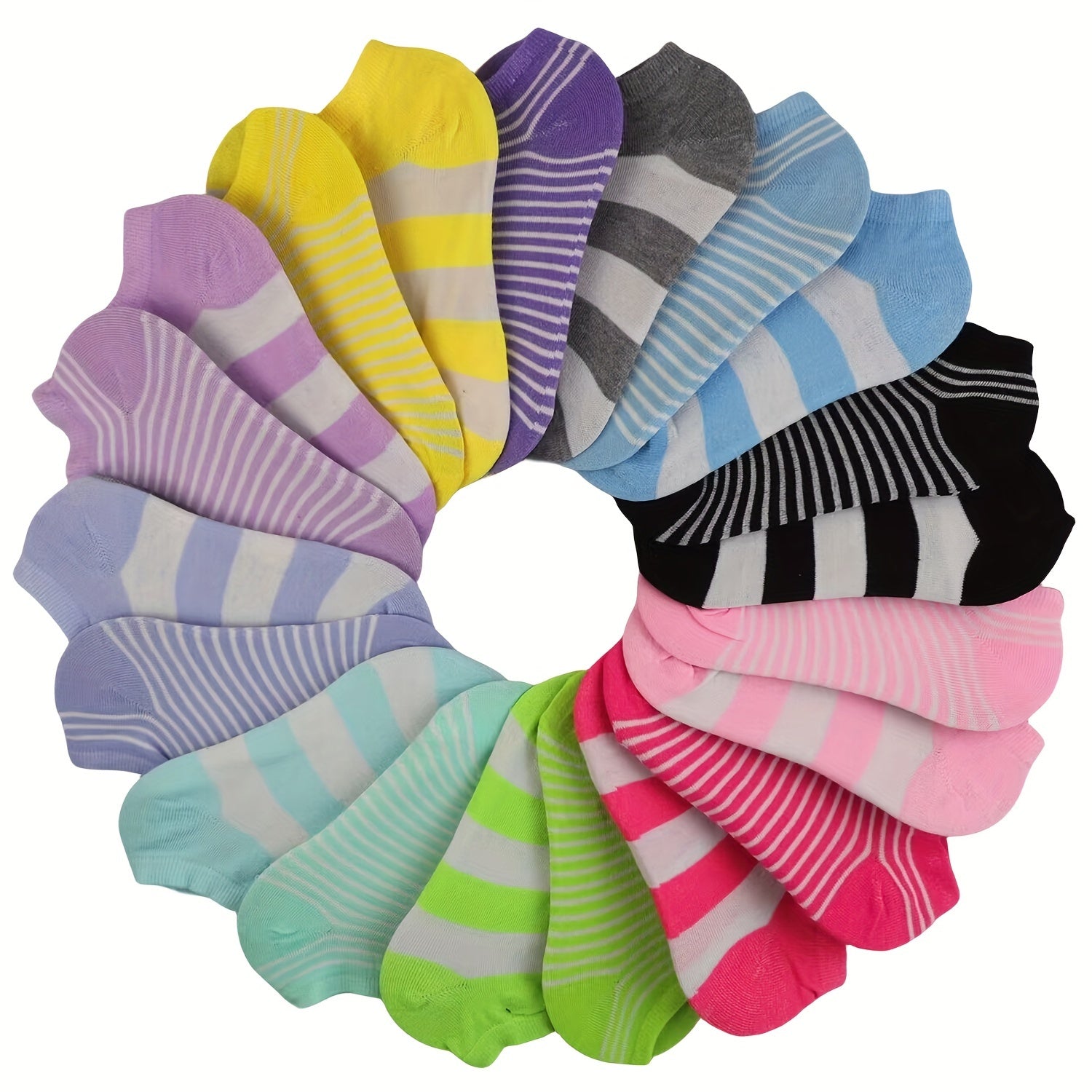 Women’s Ankle Socks 20 Pairs Lightweight Breathable Cotton-Polyester Geometric