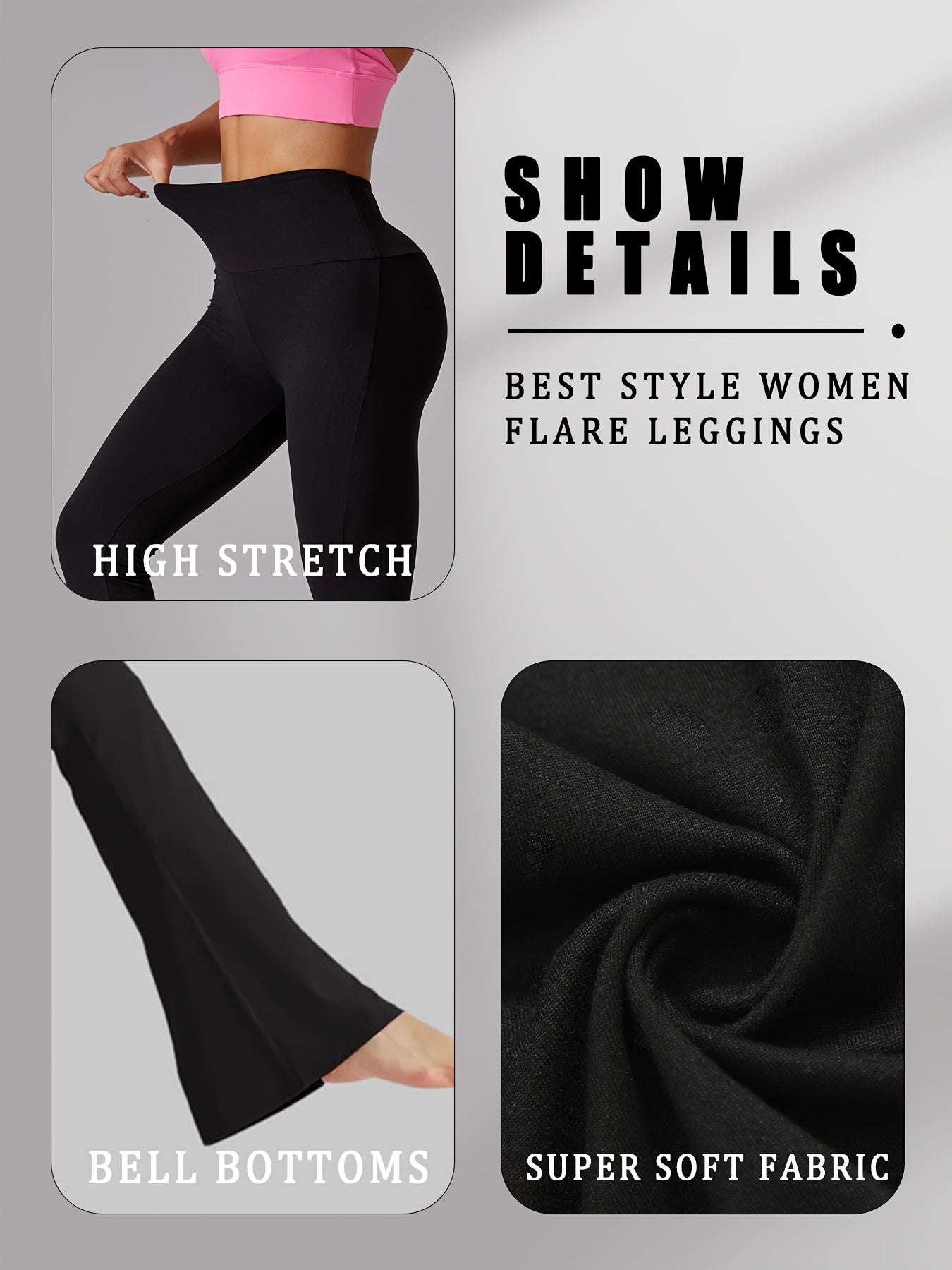 Plus Size Womens High Waist Flare Leggings Tummy Control Yoga Pants Pink Black Gray