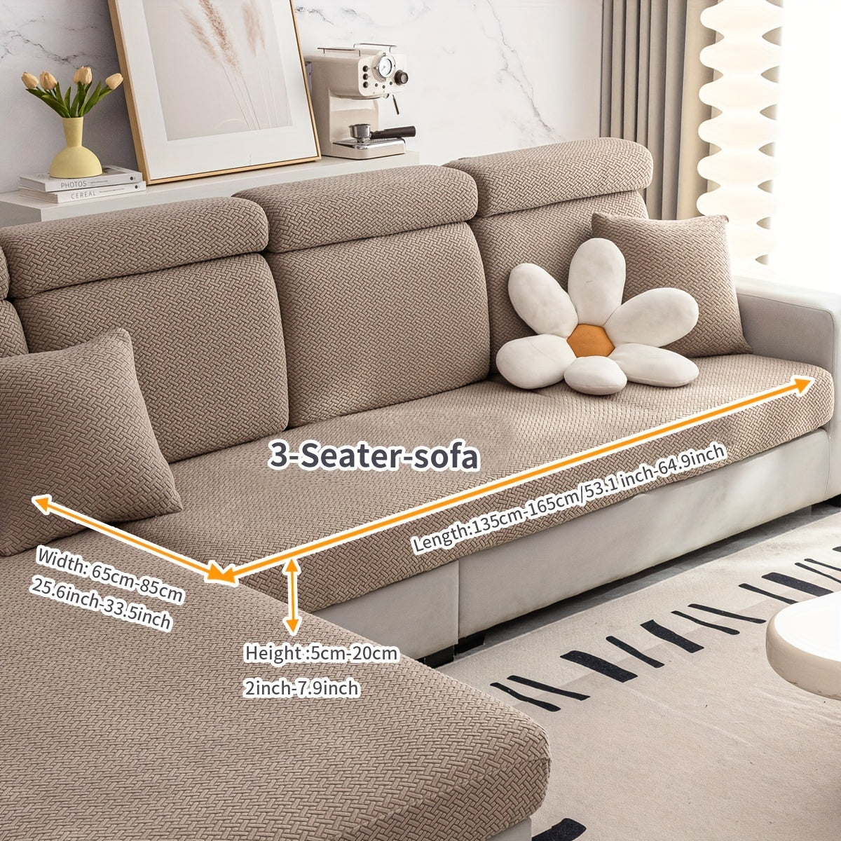 Checkered Pattern Polar Fleece Sofa Cover Boho Style Stretch Fabric Stain and Pet Scratch Protection