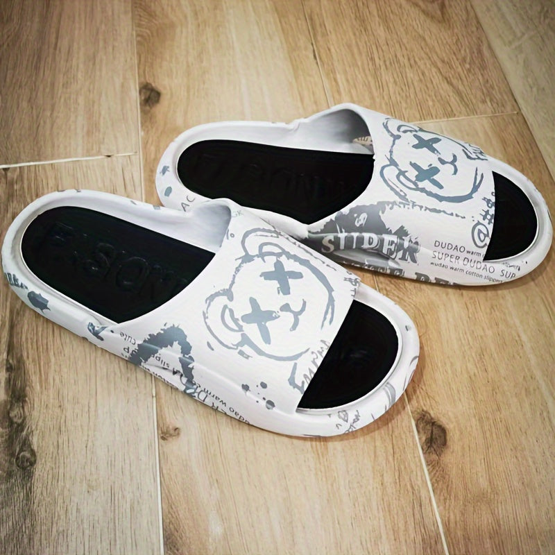 Kids Cartoon Bear Slippers PVC Non-Slip Indoor Outdoor Summer Casual White Gray