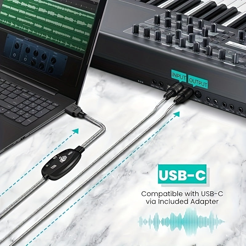 Convertidor de cable USB a MIDI, adaptador de conector de audio de 16 canales para teclados Windows Mac