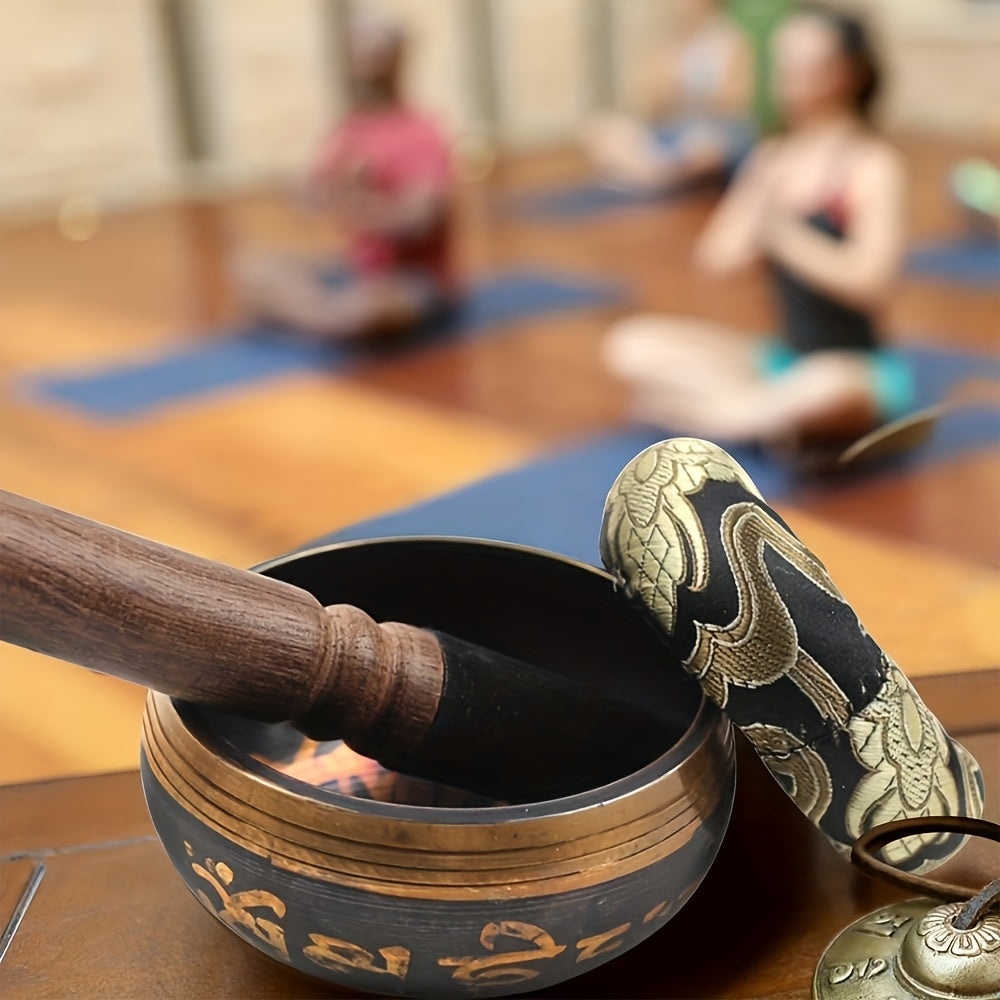 Copper Singing Bowl Set with Hammered Design for Yoga Meditation Chakra Balancing