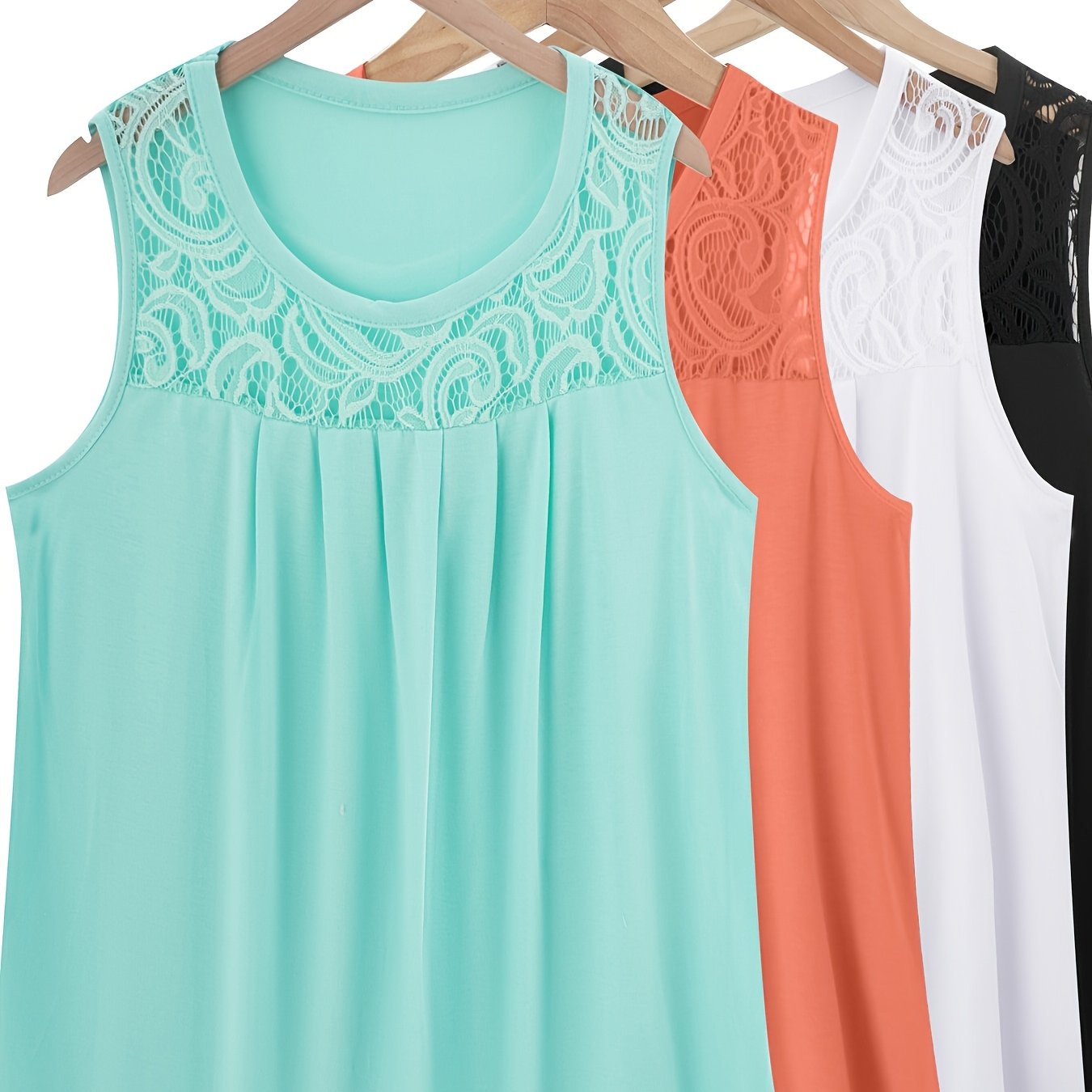 Women's Solid Color Lace Splicing Pleated Vest Set for Casual Vacation