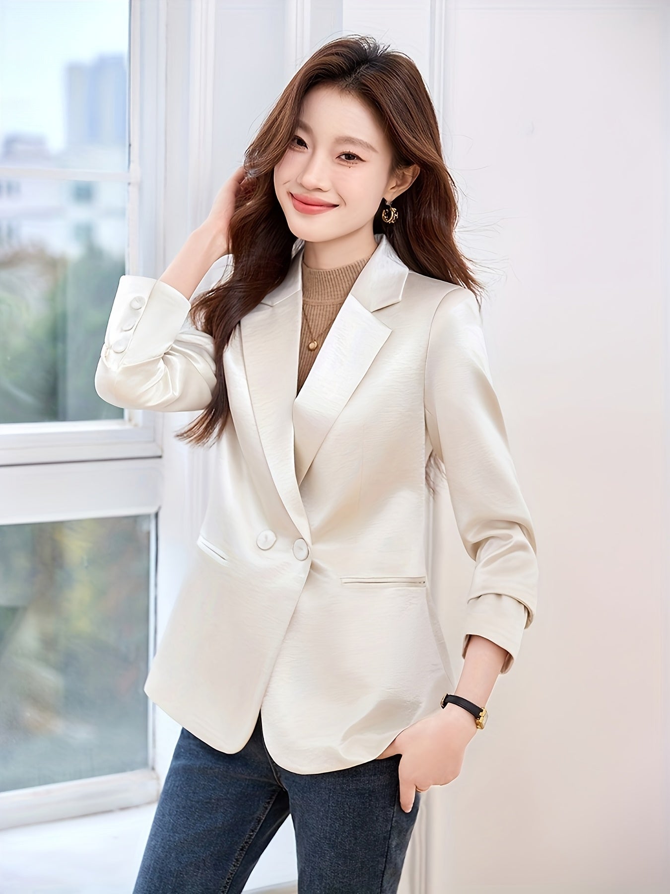 Plus Size Satin Blazer Women's Suit Light Luxury Spring Autumn Trendy