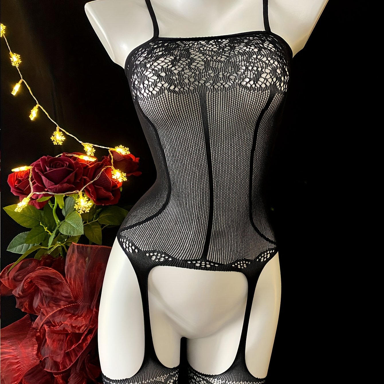 Women's Black Lace Bodysuit with Hollow-Out Design for Festivals and Beachwear