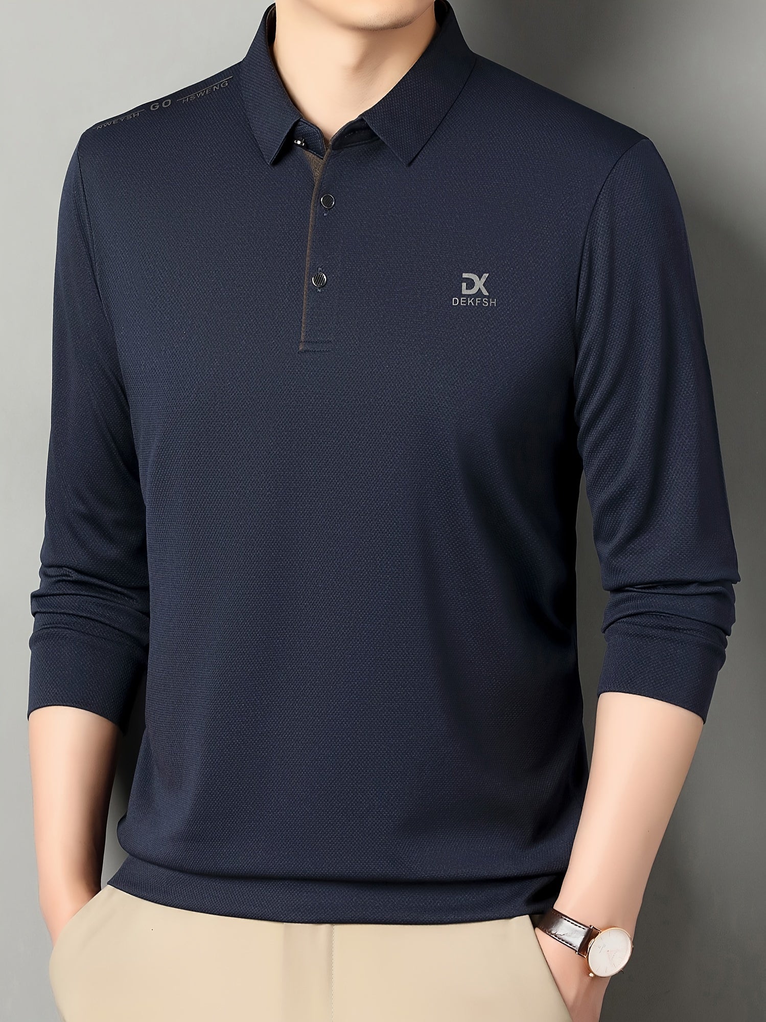 Men's Breathable Polyester Shirt with Letter Print for Golf and Outdoor Activities